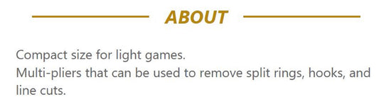 Text describing compact size for light games and multipliers for fishing tools on a white background.