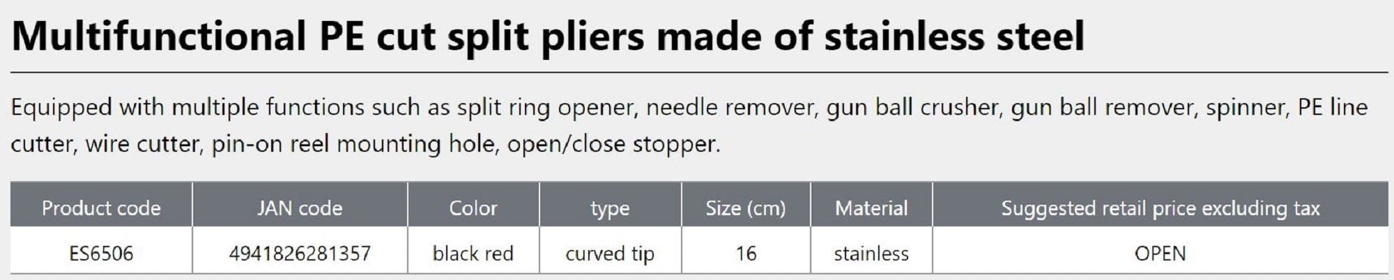 OGK ES6506 Pliers Split Ring Line Cutter 16cm Black (1483)