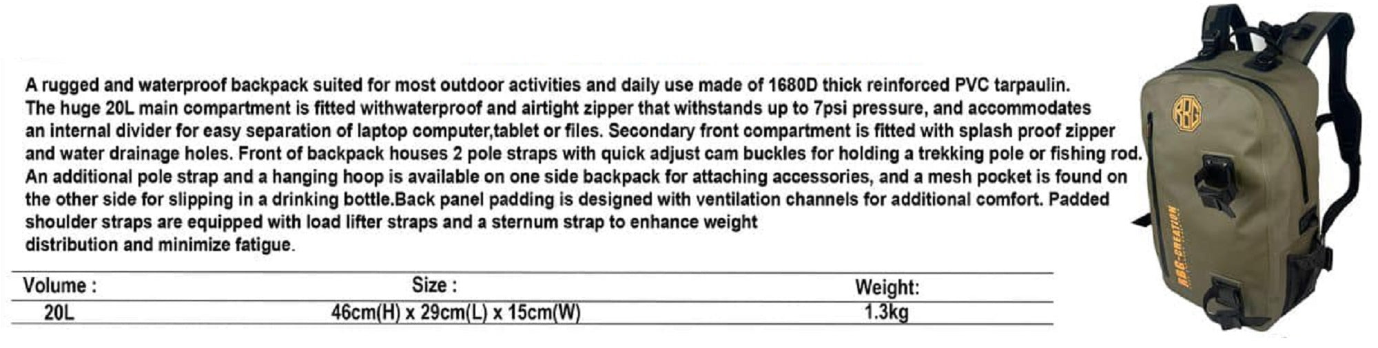 RBG X PirateZ Strike Bush Trekker Waterproof Back Pack 46x29x15cm (6002)