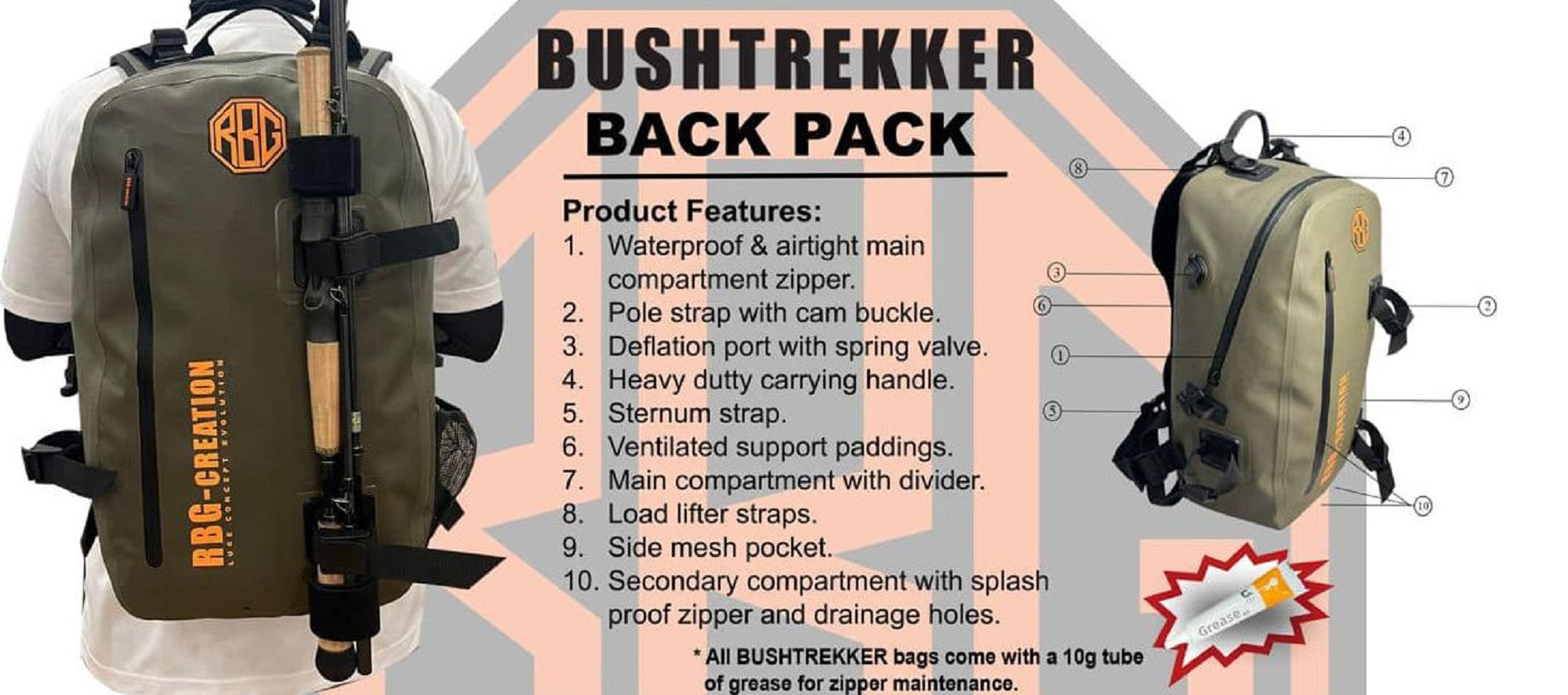 RBG X PirateZ Strike Bush Trekker Waterproof Back Pack 46x29x15cm (6002)