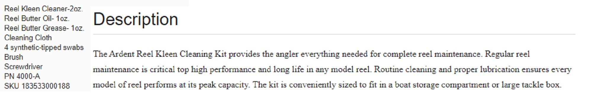 Ardent 4000-A Reel Kleen Cleaning Kit For Freshwater (0188)