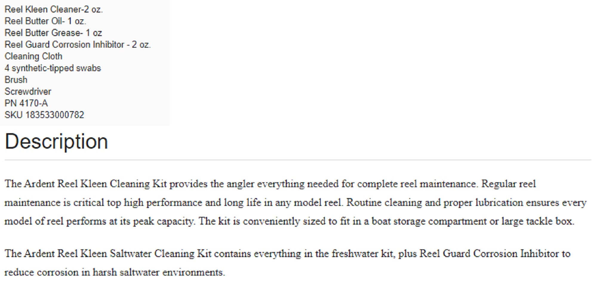 Ardent 4170-A Reel Kleen Cleaning Kit For Saltwater (0782)