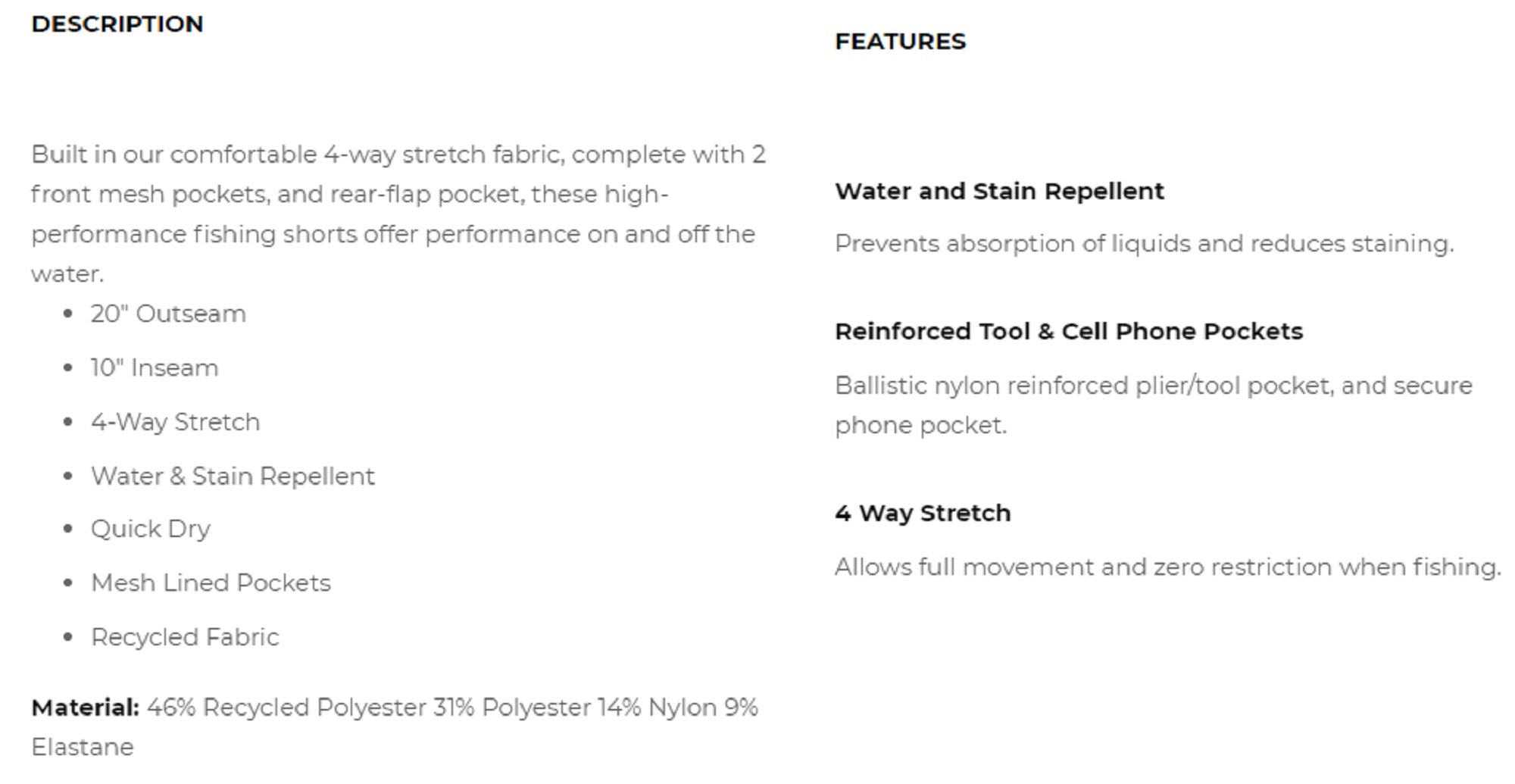 Pelagic 1002 Shorts Hybrid 20 Inches Mako BLK Size 30 (3219)