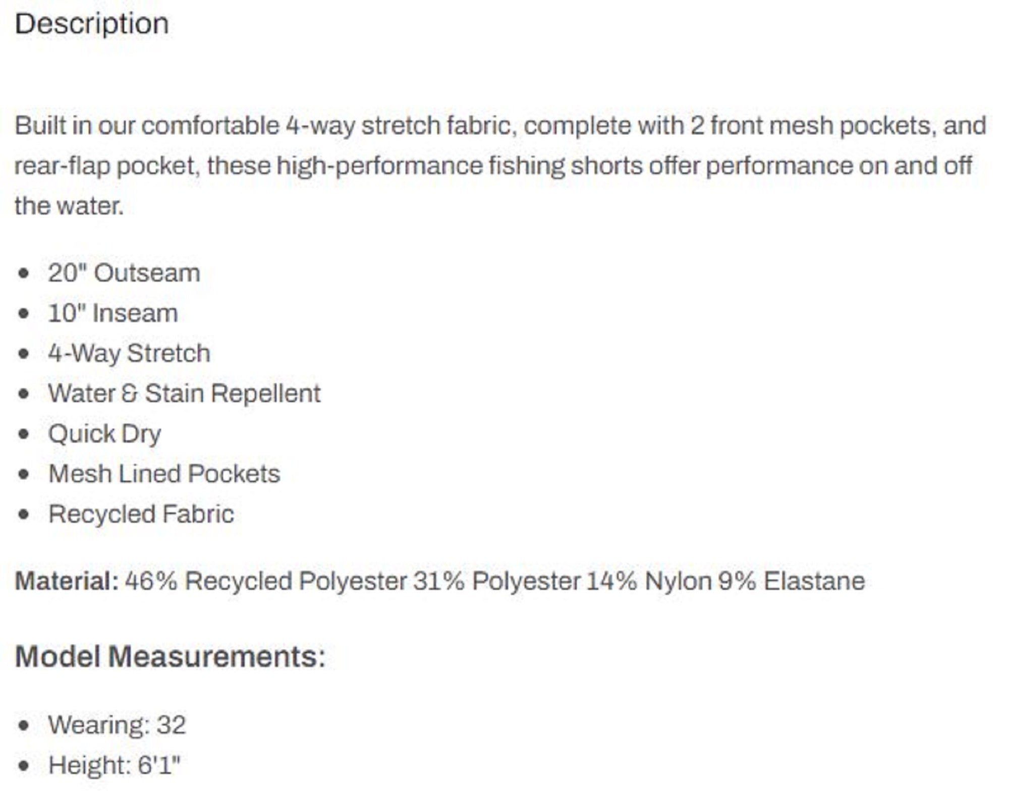 Pelagic 1002 Shorts Hybrid 20 Inches Mako BLK Size 34 (3240)