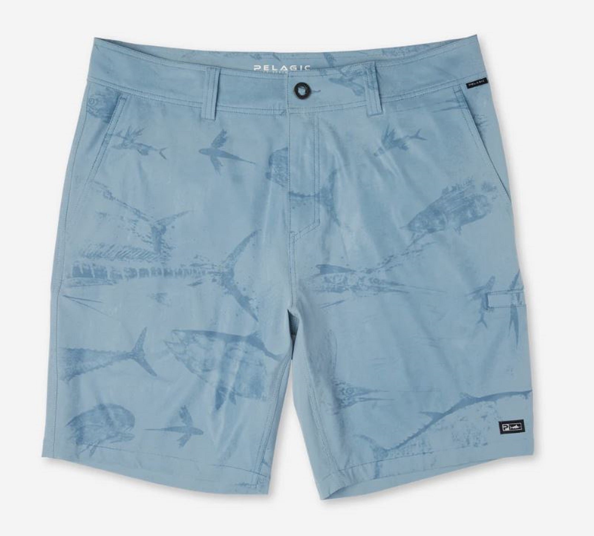 Pelagic 1002 Shorts Hybrid 20 Inches Mako Hydro Gyotaku SLT Size 36 (2677)