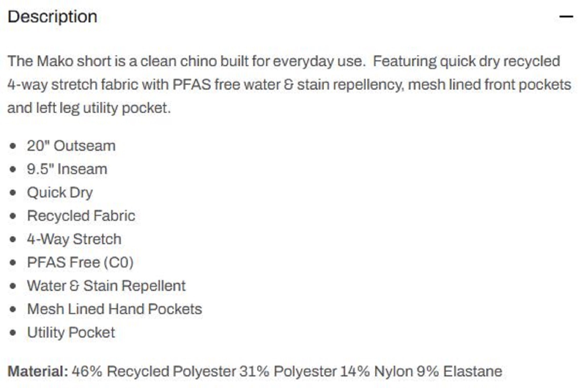 Pelagic 1002 Shorts Hybrid 20 Inches Mako DNY Size 34 (8851)