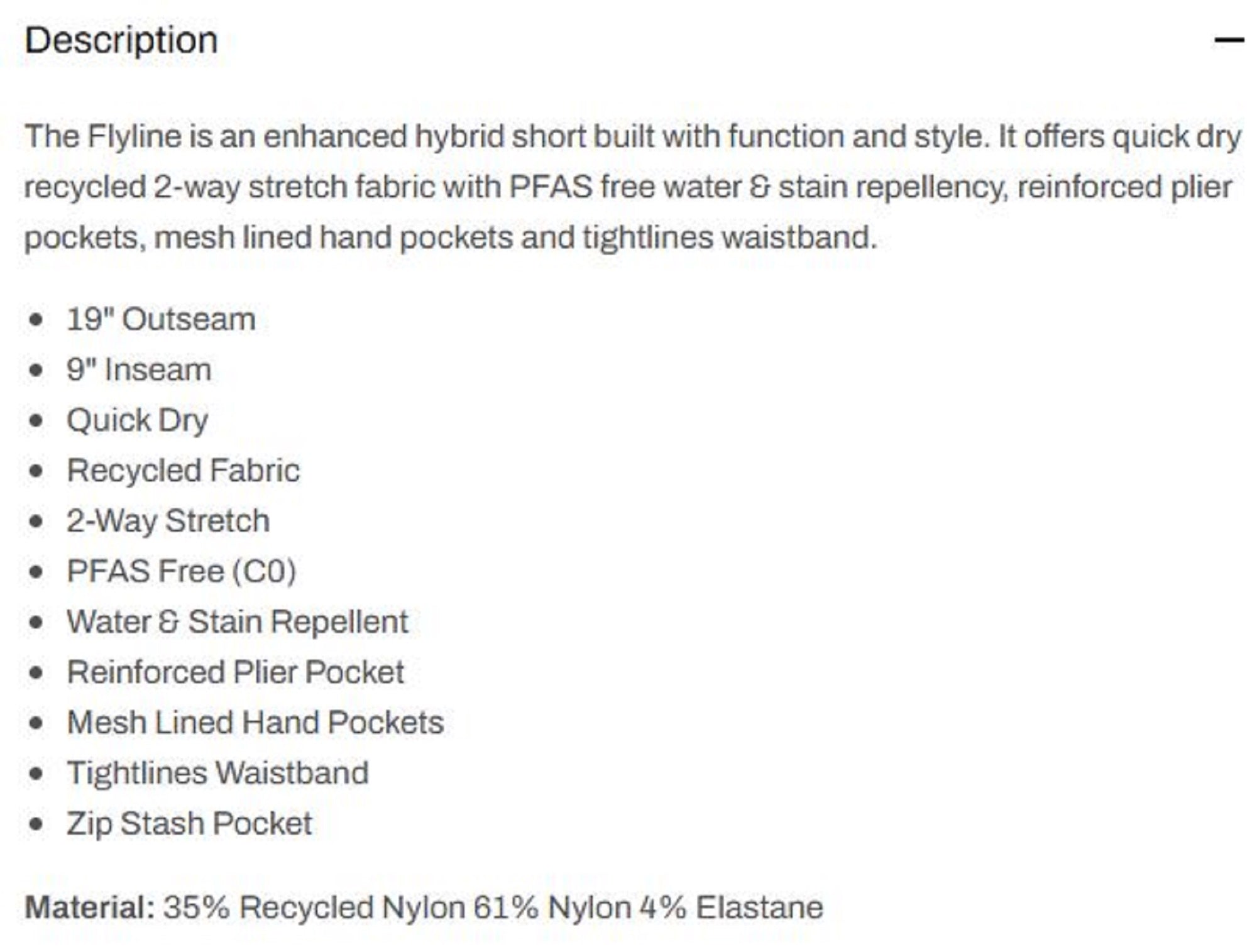 Pelagic 1002 Shorts Hybrid 19 Inches Flyline BFG Size 33 (9384)