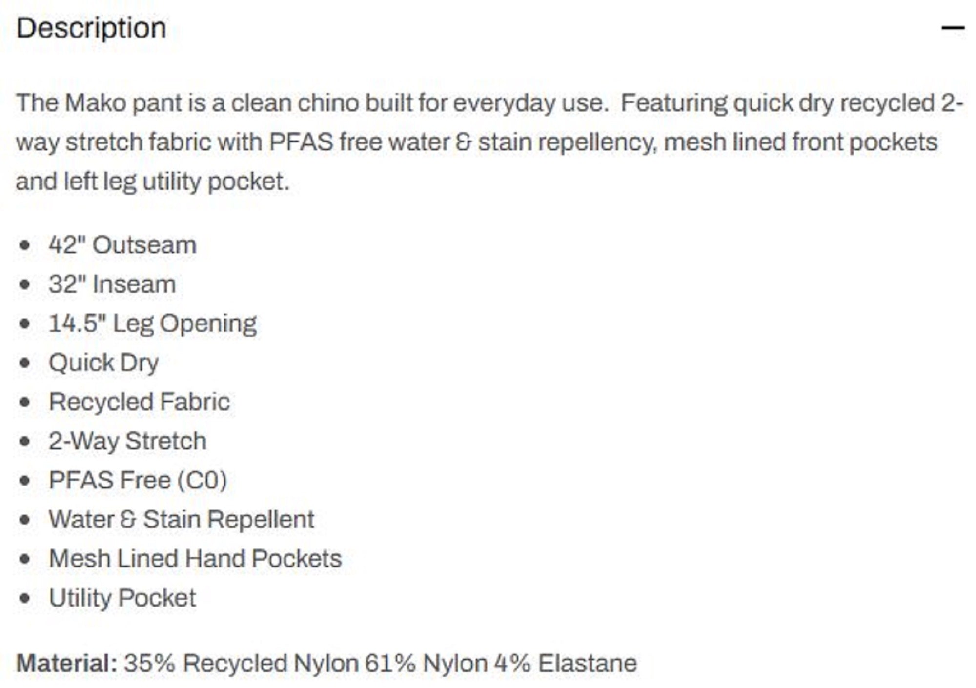 Pelagic 1040 Pants Long Mako DKH Size 34 (2834)