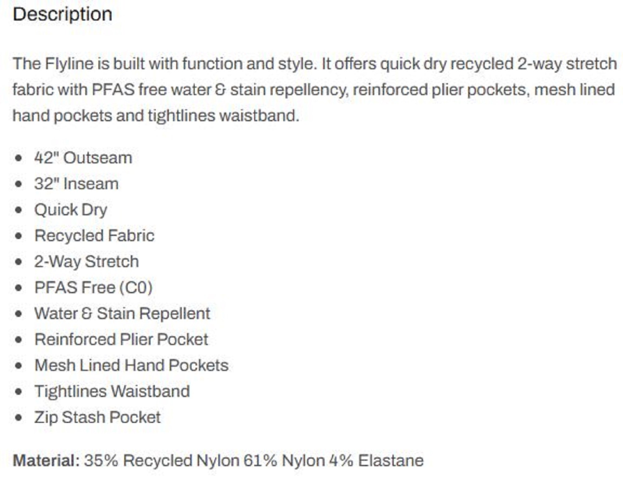 Pelagic 1040 Pants Stretch Pants Long Flyline GRY Size 34 (5598)