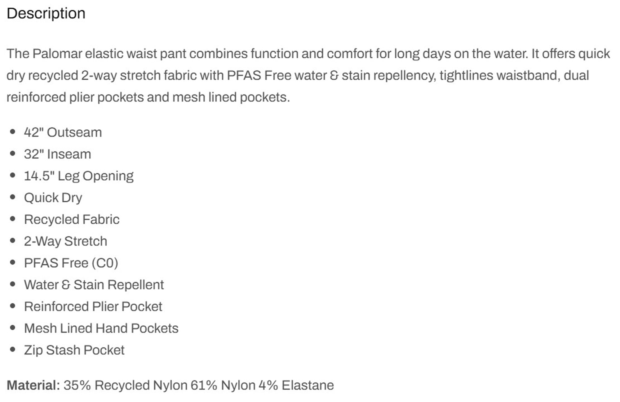 Pelagic 1044251000 Pants Palomar Elastic Waist Pant DKH Size XXL (7076)
