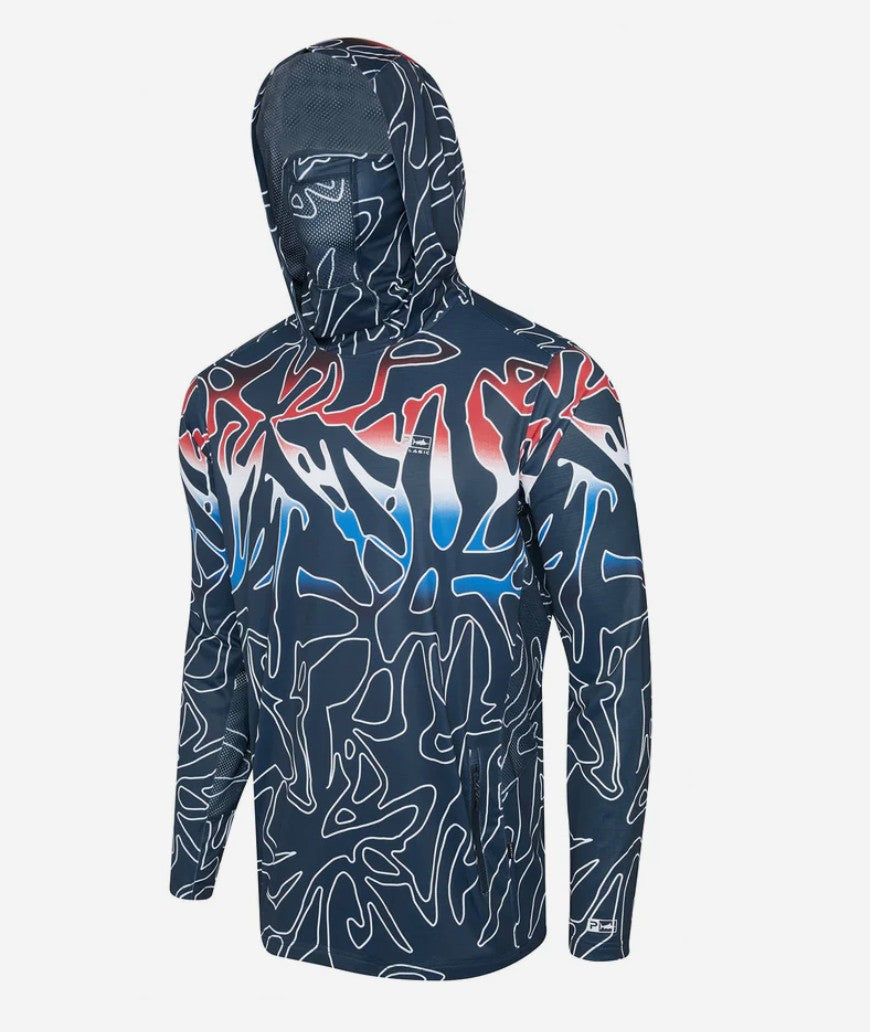 Pelagic 1015262006 Fishing Shirt Hooded ExoTech Lionfish RWB Size L (9031)