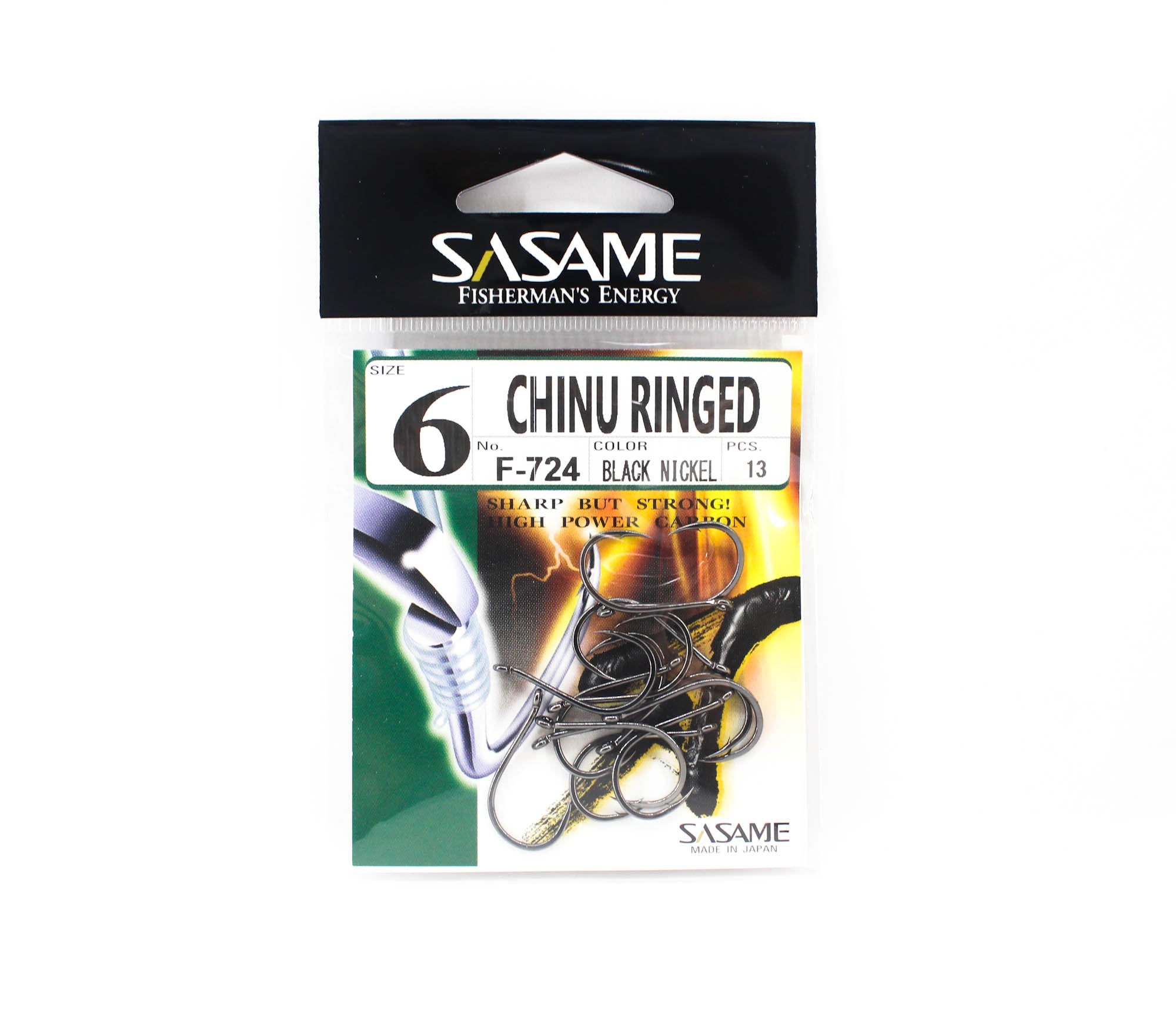 Sasame F-724A Chinu Ringed Offset Hook Black Size 6 (2105)