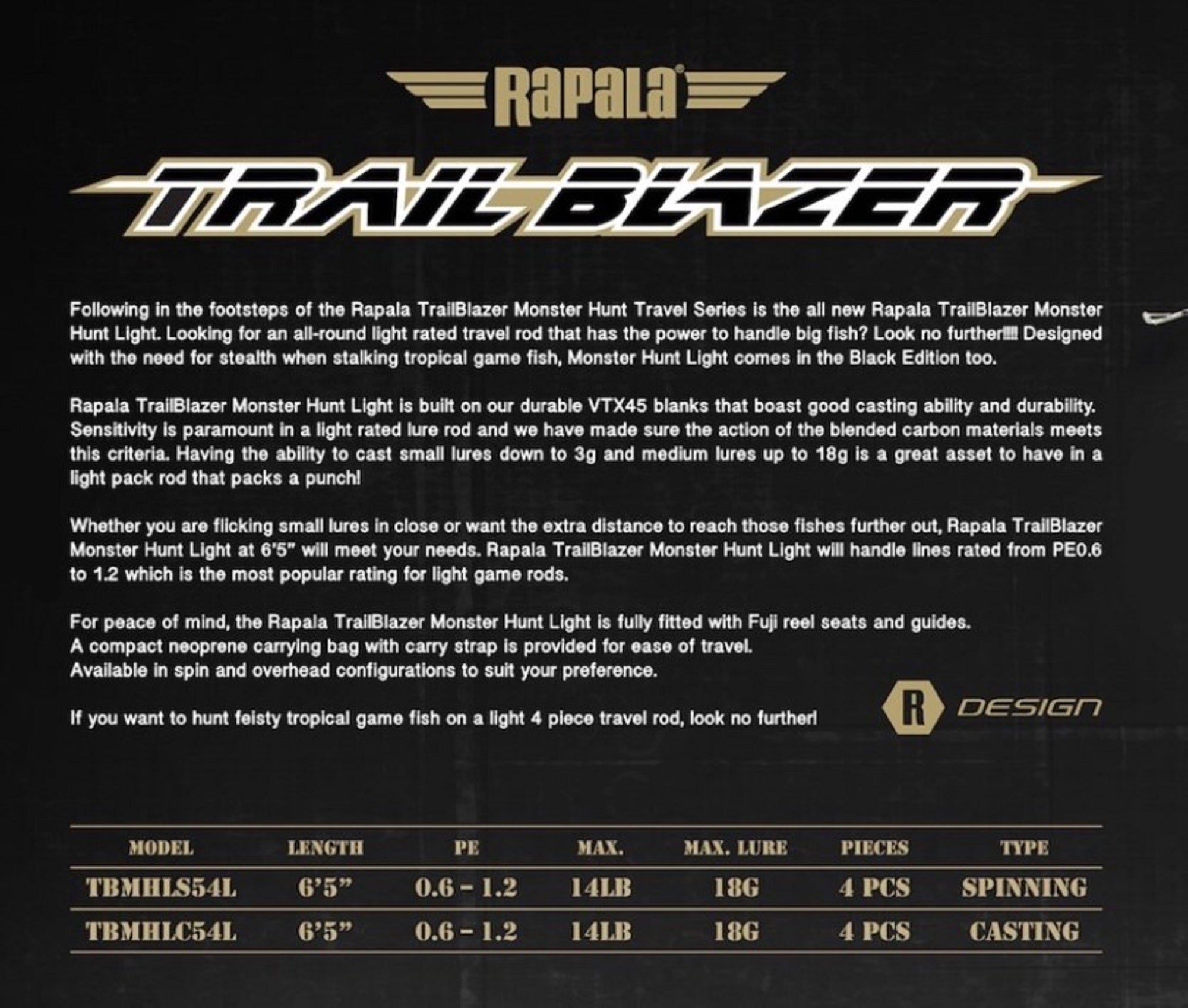 Rapala Rod Spinning Trail Blazer Monster Hunt Light TBMHLS654L (5378)