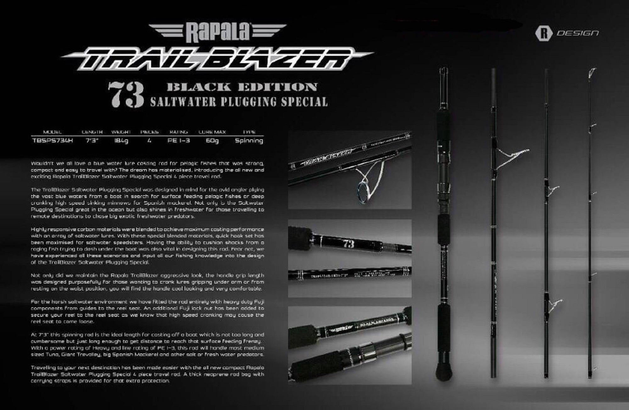 Rapala Rod Spinning Trail Blazer Saltwater Plug Travel Rod TBSPS734H (5392)