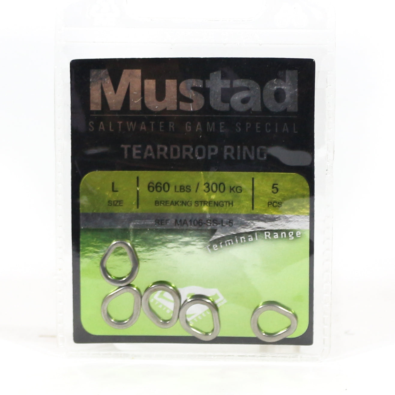 Sale Mustad Solid Ring Teardrop Size L 660Lbs 5 pieces per pack (5252)
