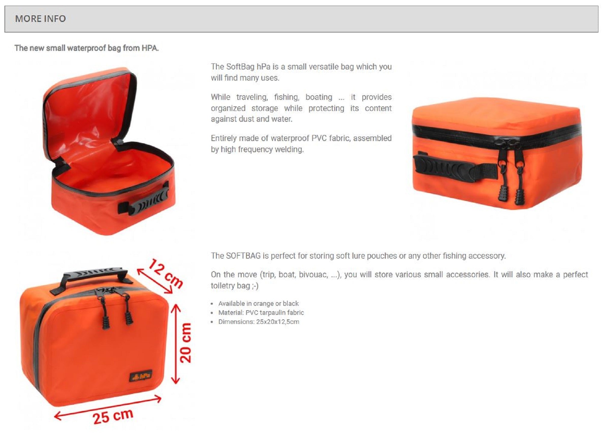 HPA Soft Bag Waterproof 25 x 20 x 12.5 cm Orange (0478)