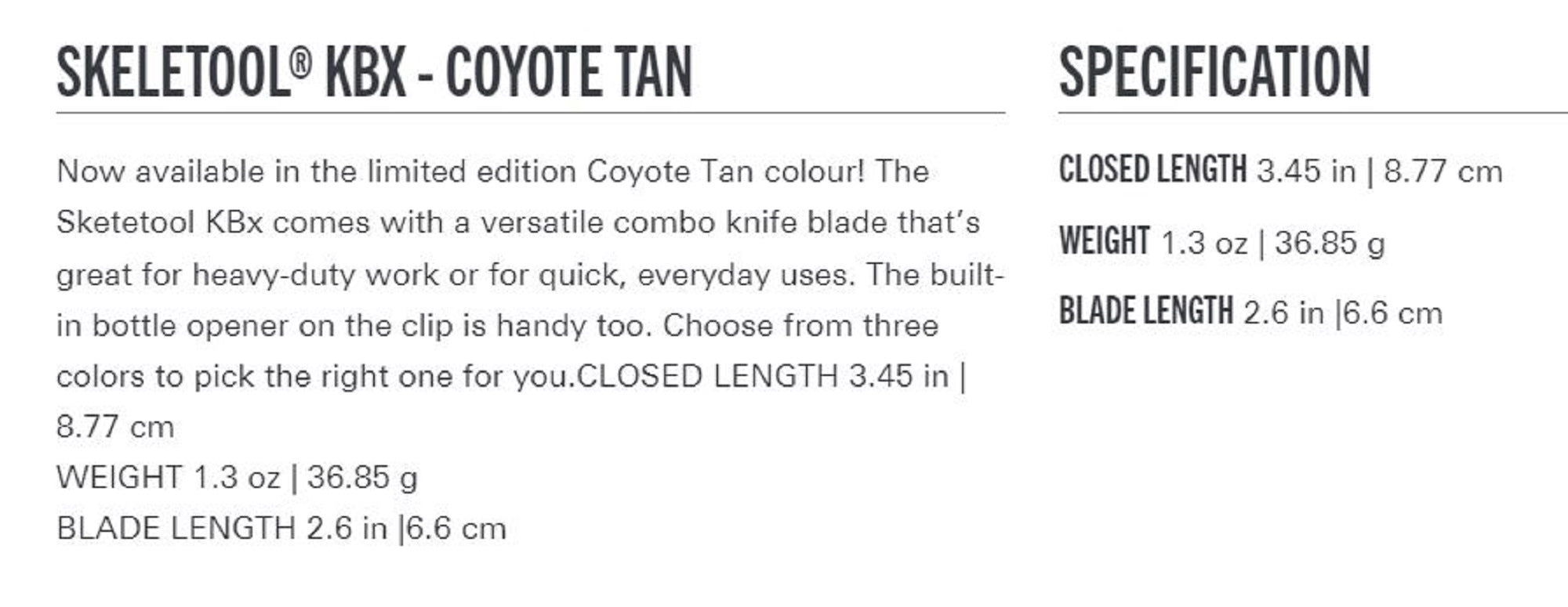 Leatherman YL832615 Skeletool KBX Multi Tool Coyote Tan (6241)