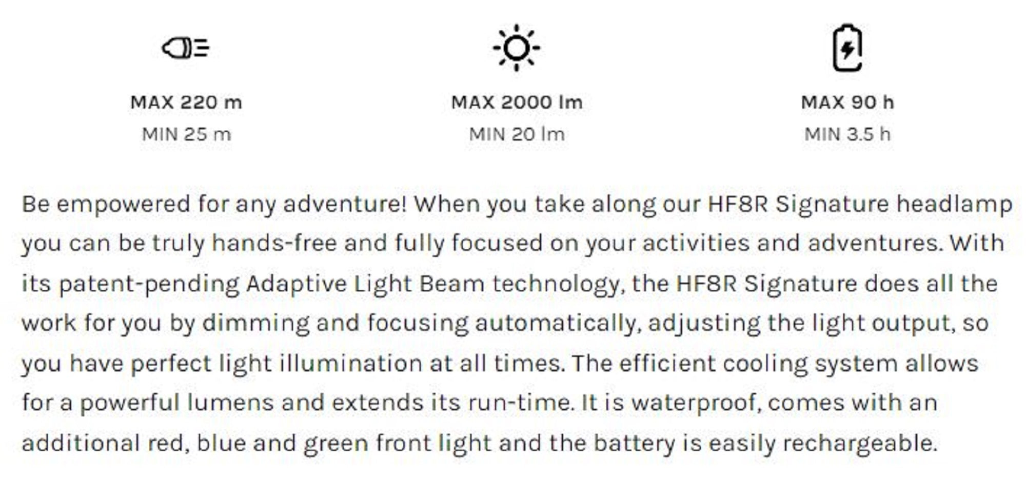 Ledlenser HF8R Signature Headlamp 2000 LM IP68 194g Rechargeable Blk 1981