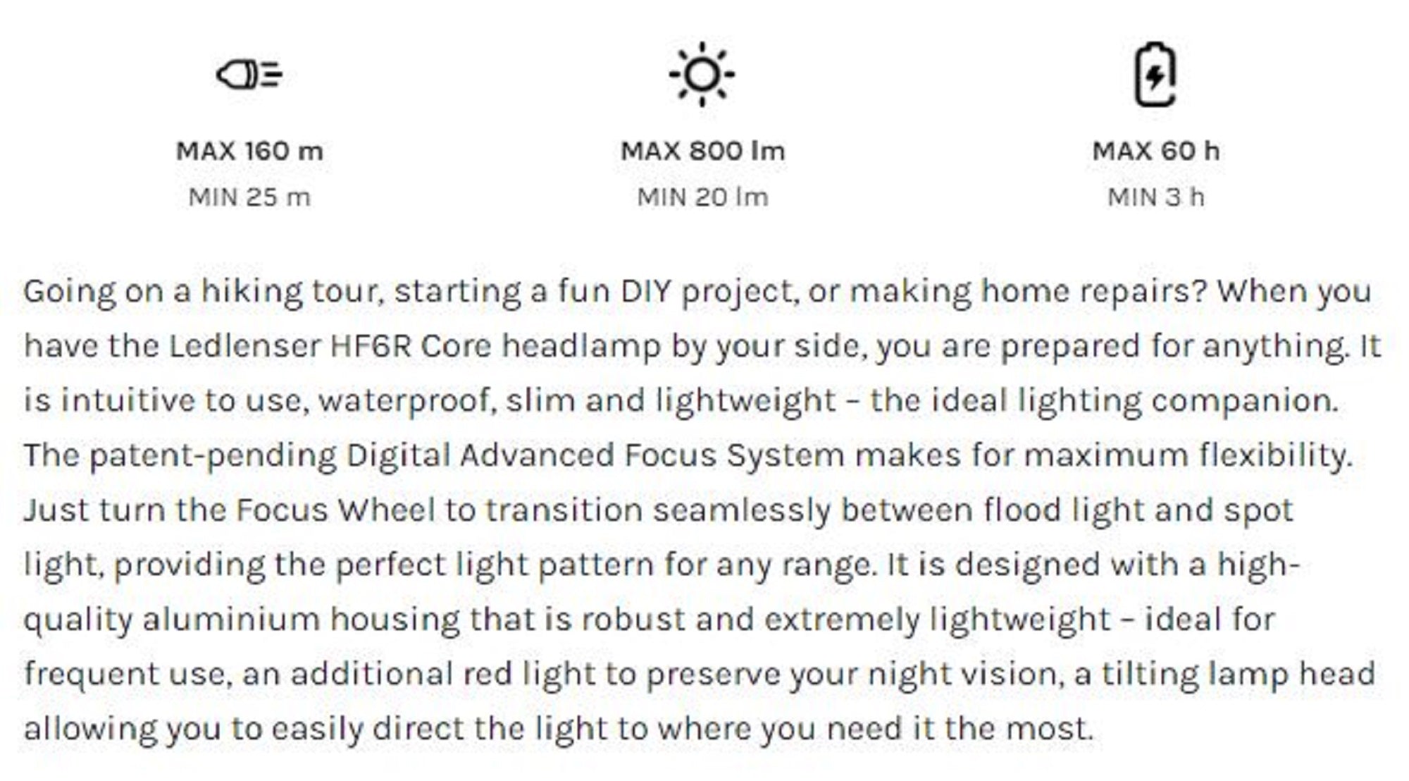 Ledlenser HF6R Core Headlamp 800 Lumens IP68 126g Rechargeable Red (4340)