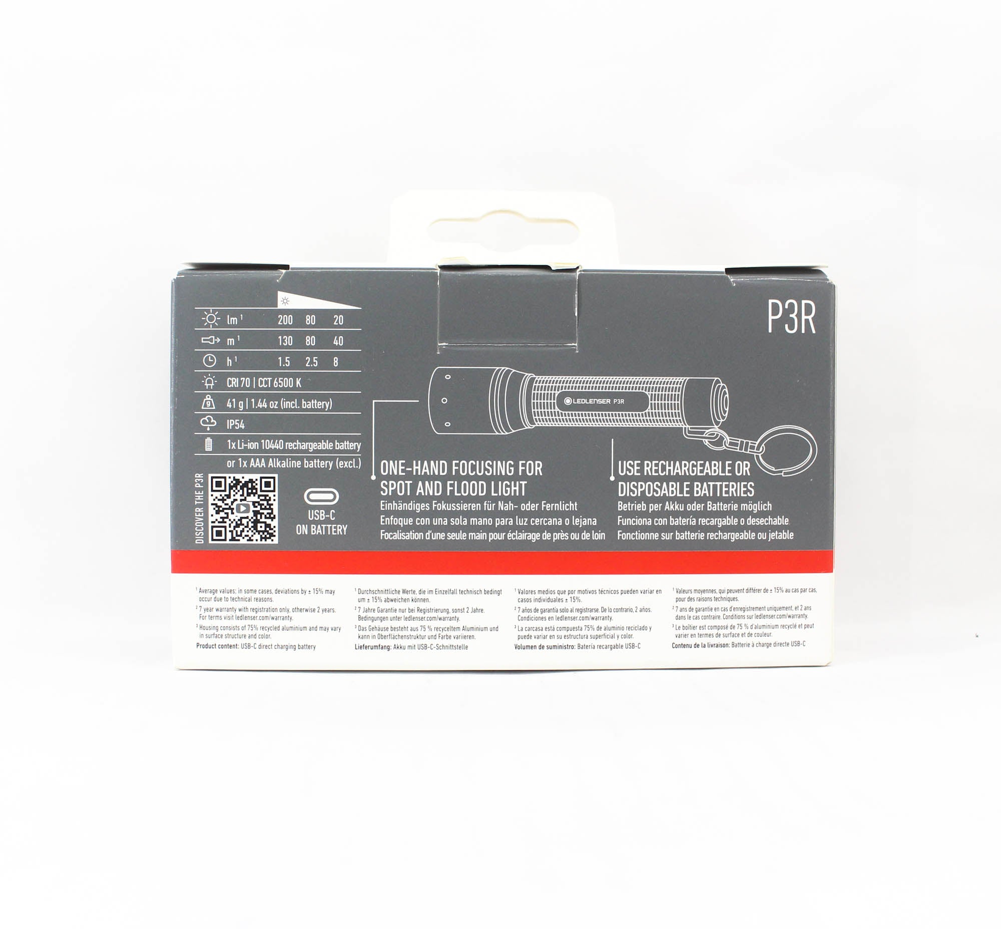 Ledlenser P3R Flashlight 200 Lumens 130m 41g Rechargable Black (7259)
