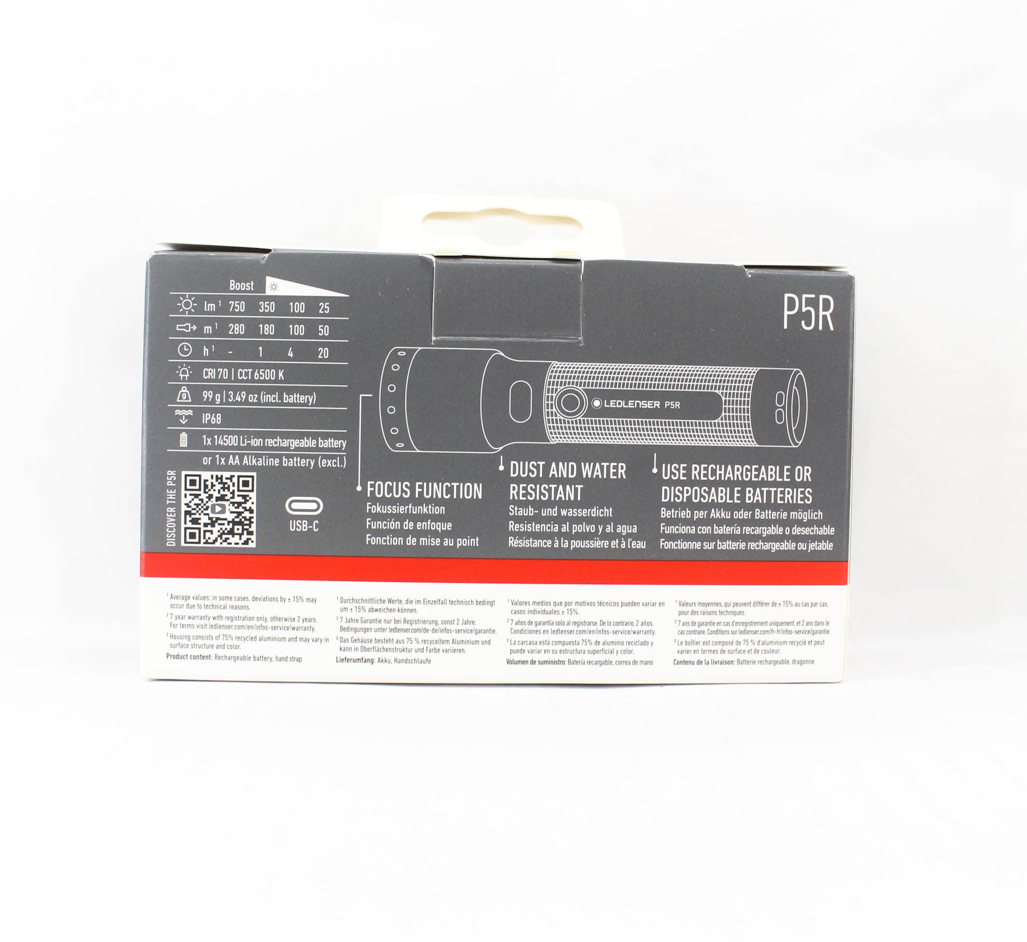 Ledlenser P5R Flashlight 750 Lumens 280m 99g Rechargable Black (7310)