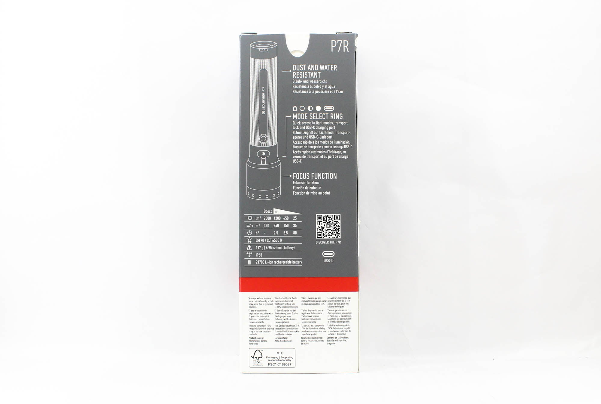 Ledlenser P7R Flashlight 2000 Lumens 320m 197g Rechargable Black (7372)