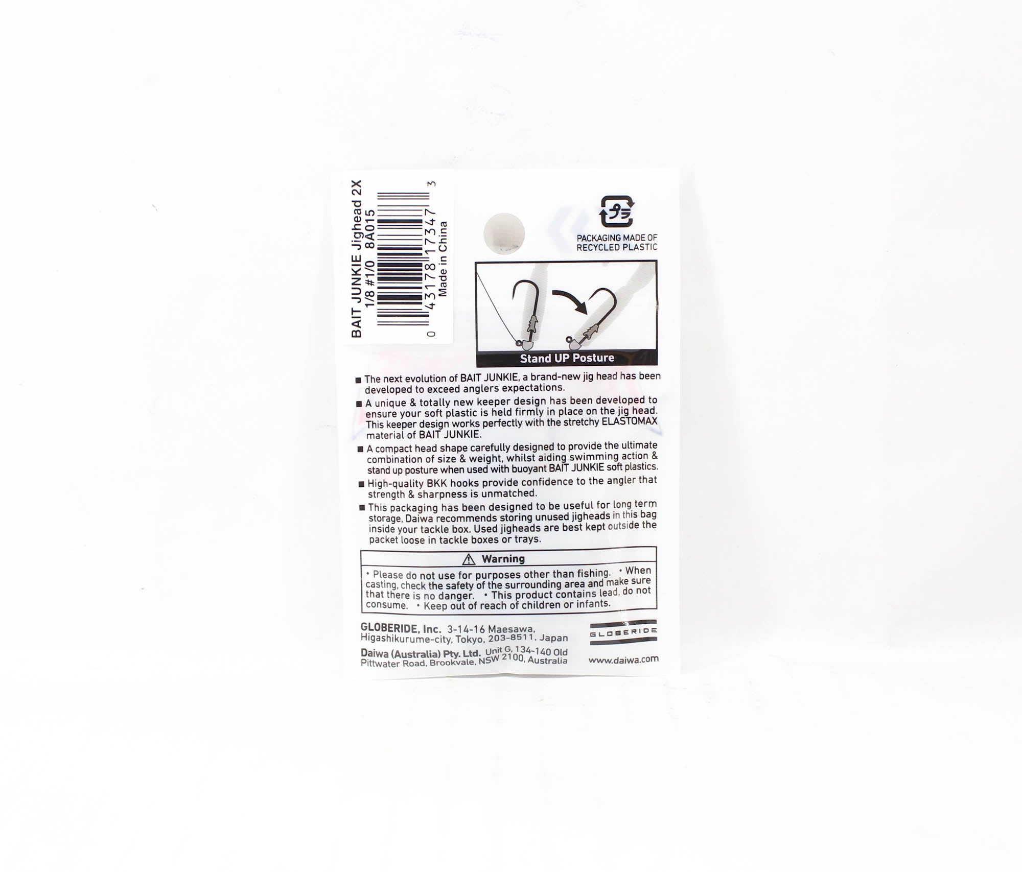 Daiwa Jig Head Bait Junkie 1/8 oz 6 per pack Hook Size 1/0 (3473)