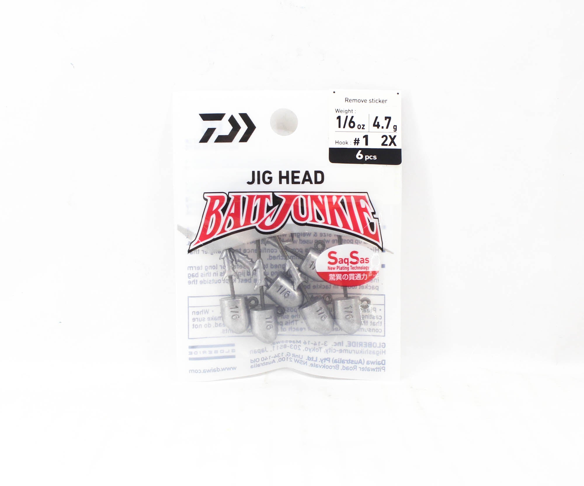Daiwa Jig Head Bait Junkie 1/6 oz 6 per pack Hook Size 1 (3534)