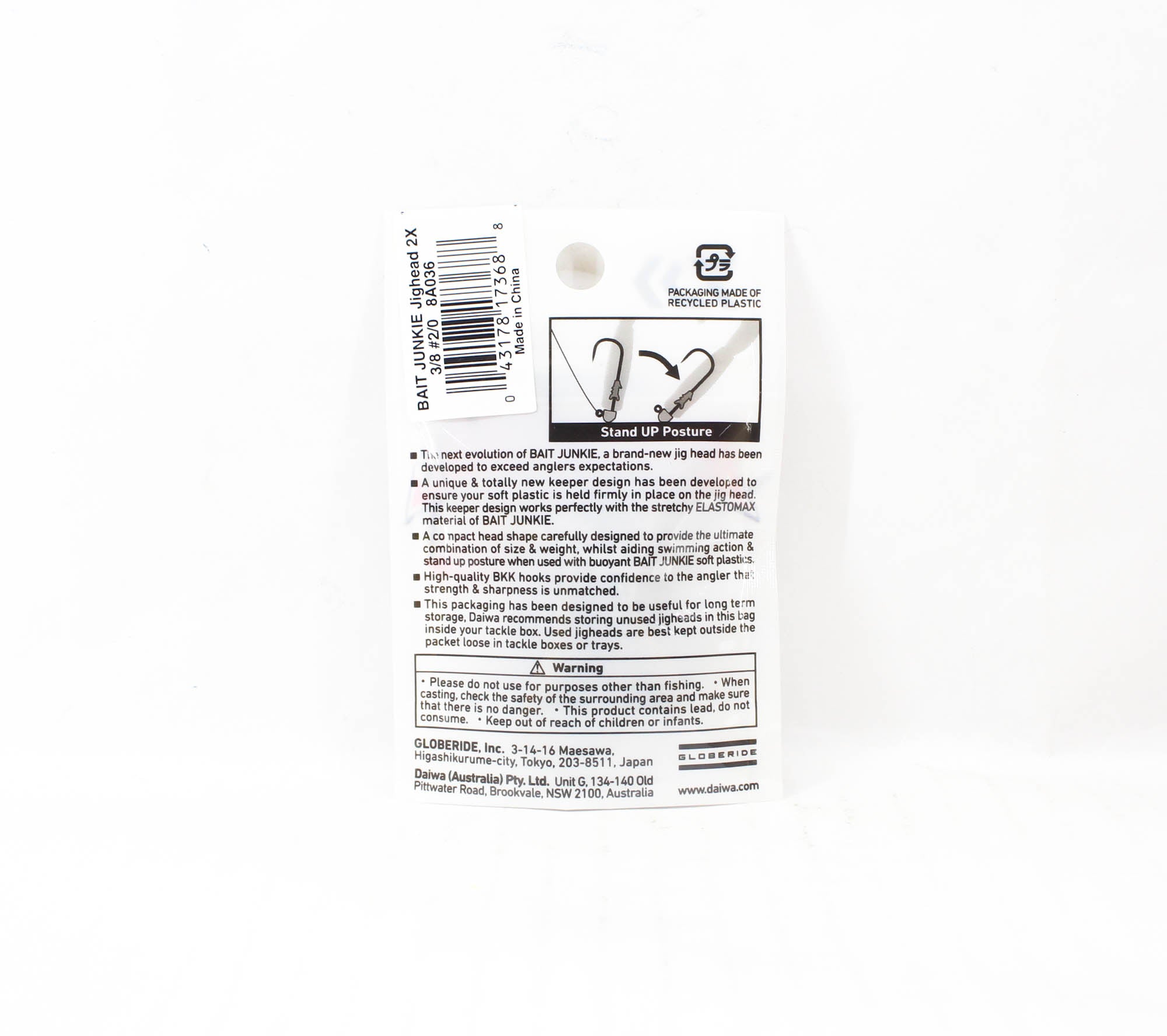 Daiwa Jig Head Bait Junkie 3/8 oz 5 per pack Hook Size 2/0 (3688)