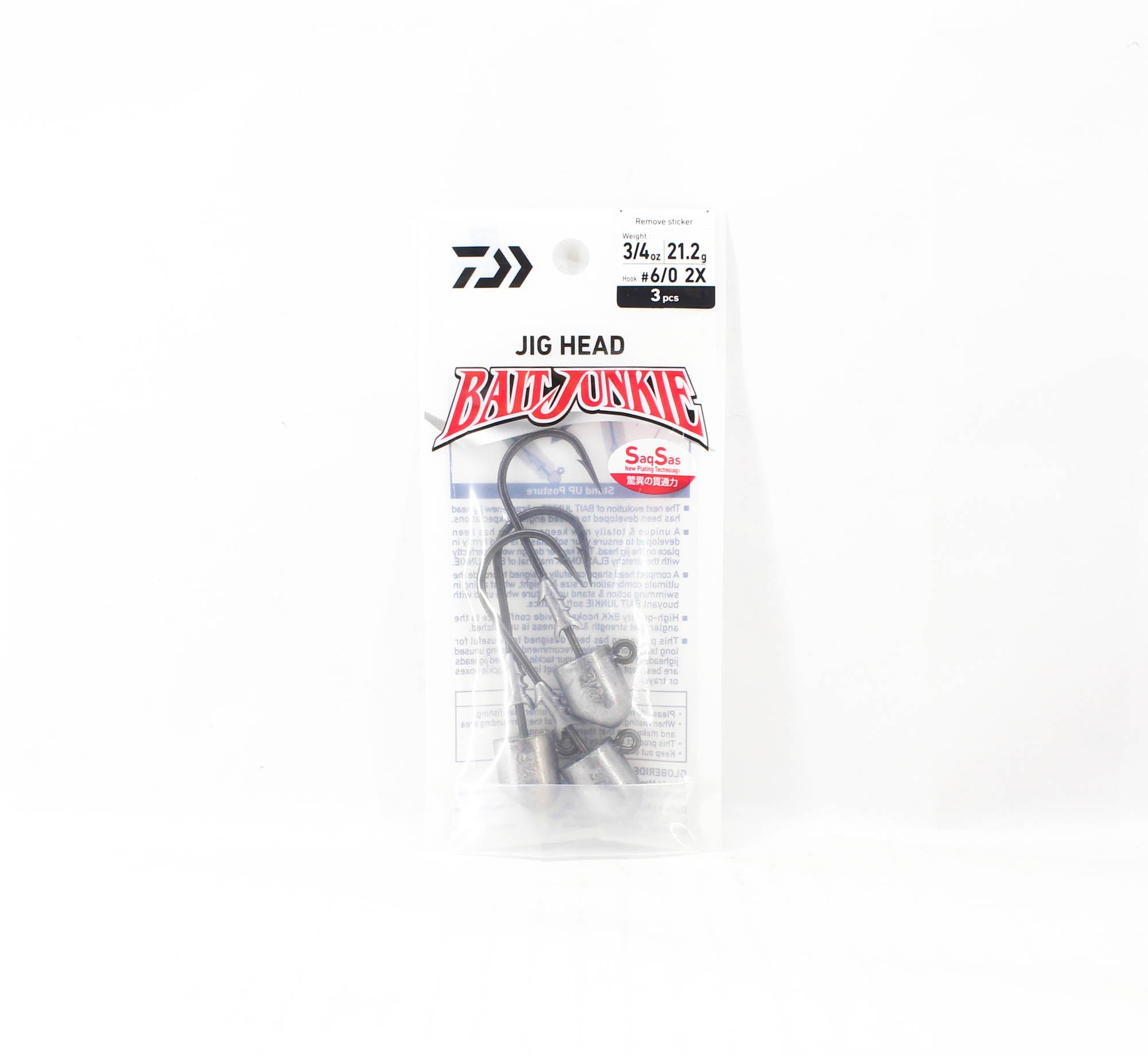 Daiwa Jig Head Bait Junkie 3/4 oz 3 per pack Hook Size 6/0 (3862)