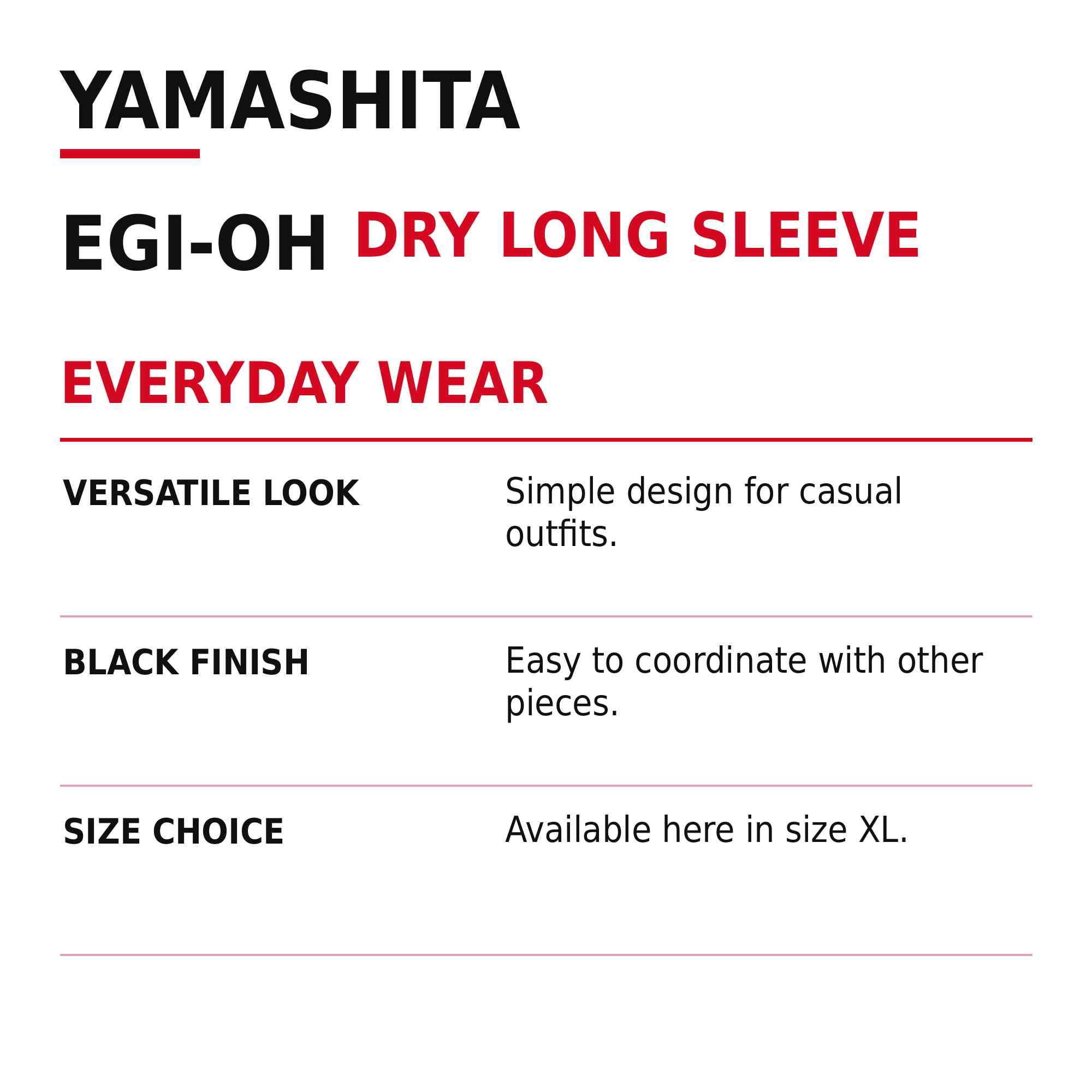 Yamashita T-Shirt Dry Fit Long Sleeves EGI-OH Size XL Black (5530)