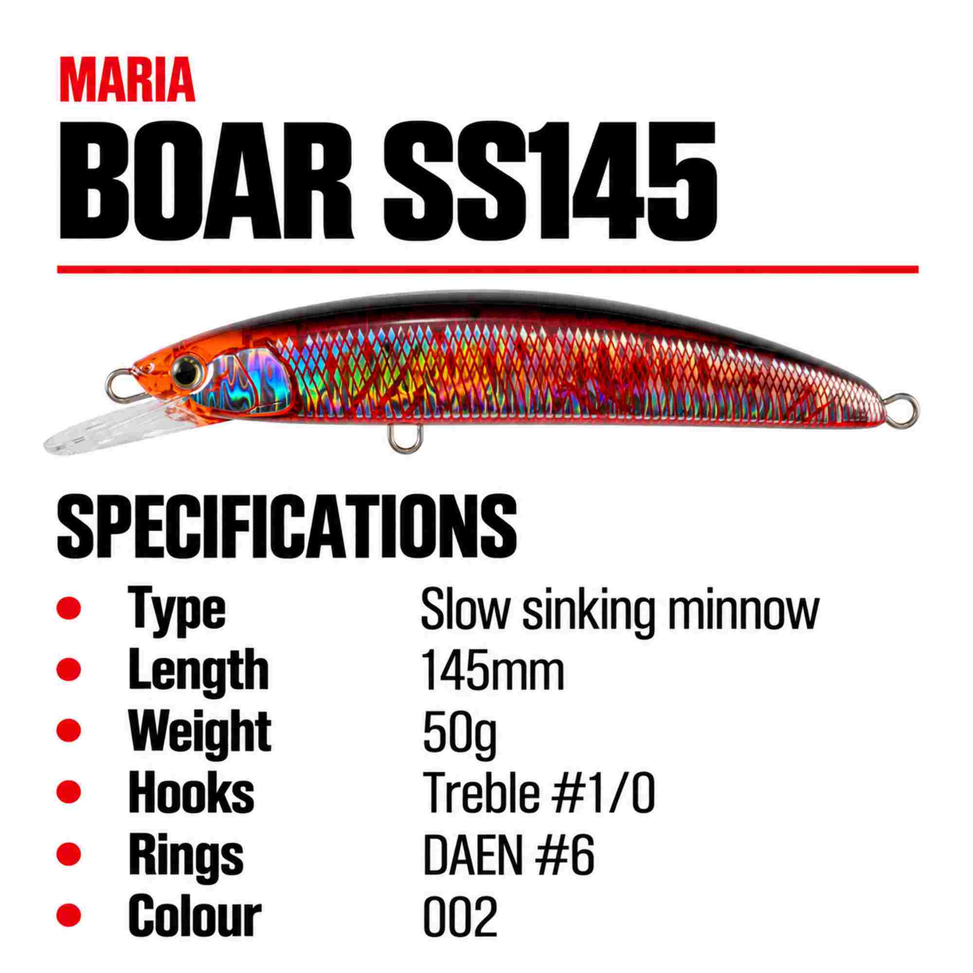 Maria Boar SS145 Jerking Minnow 50 grams Sinking Lure 002 (7594)