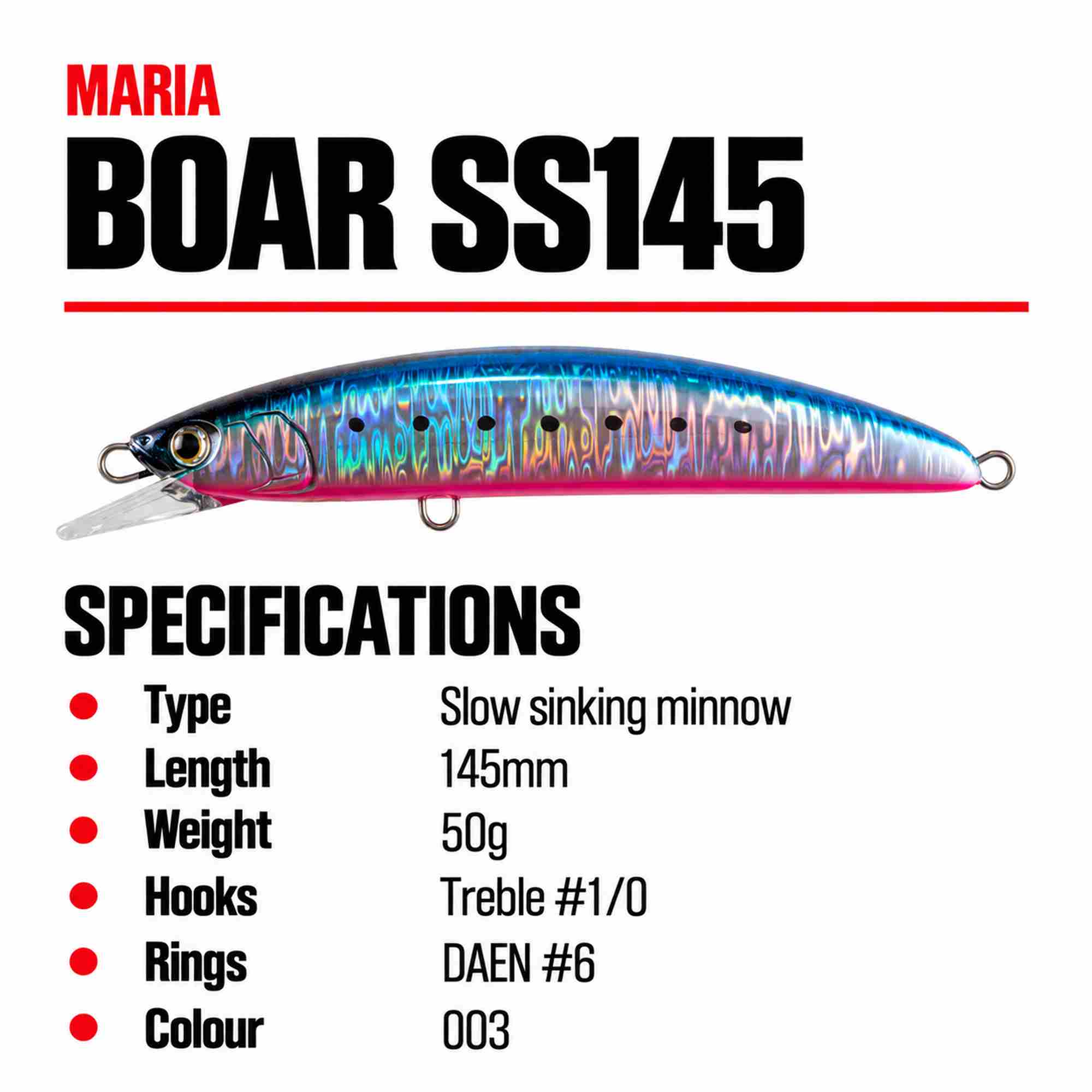 Maria Boar SS145 Jerking Minnow 50 grams Sinking Lure 003 (7600)