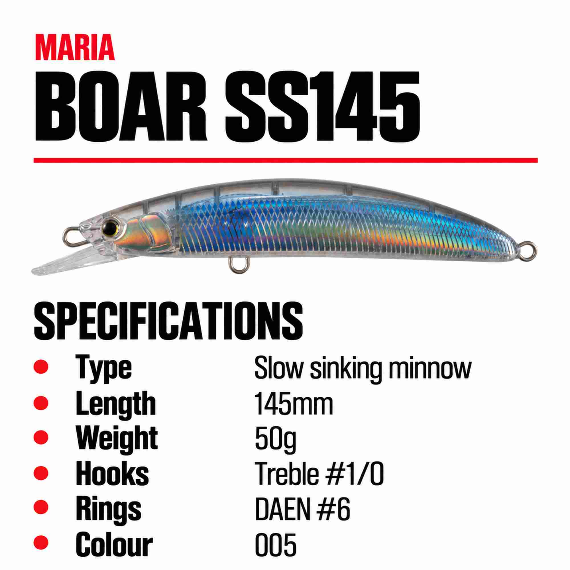 Maria Boar SS145 Jerking Minnow 50 grams Sinking Lure 005 (7624)