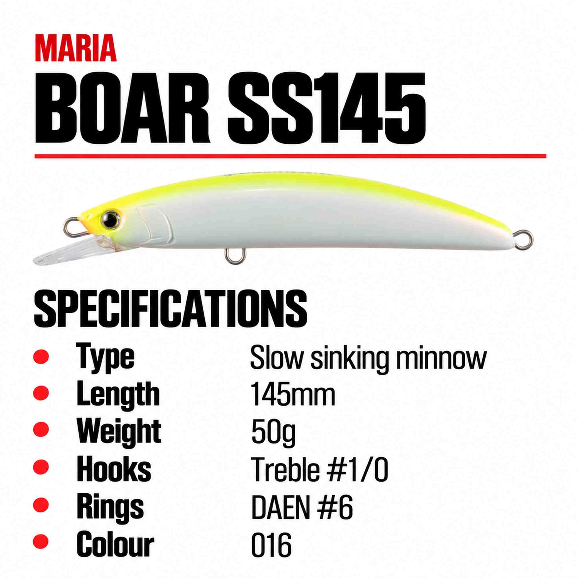 Maria Boar SS145 Jerking Minnow 50 grams Sinking Lure 016 (7631)