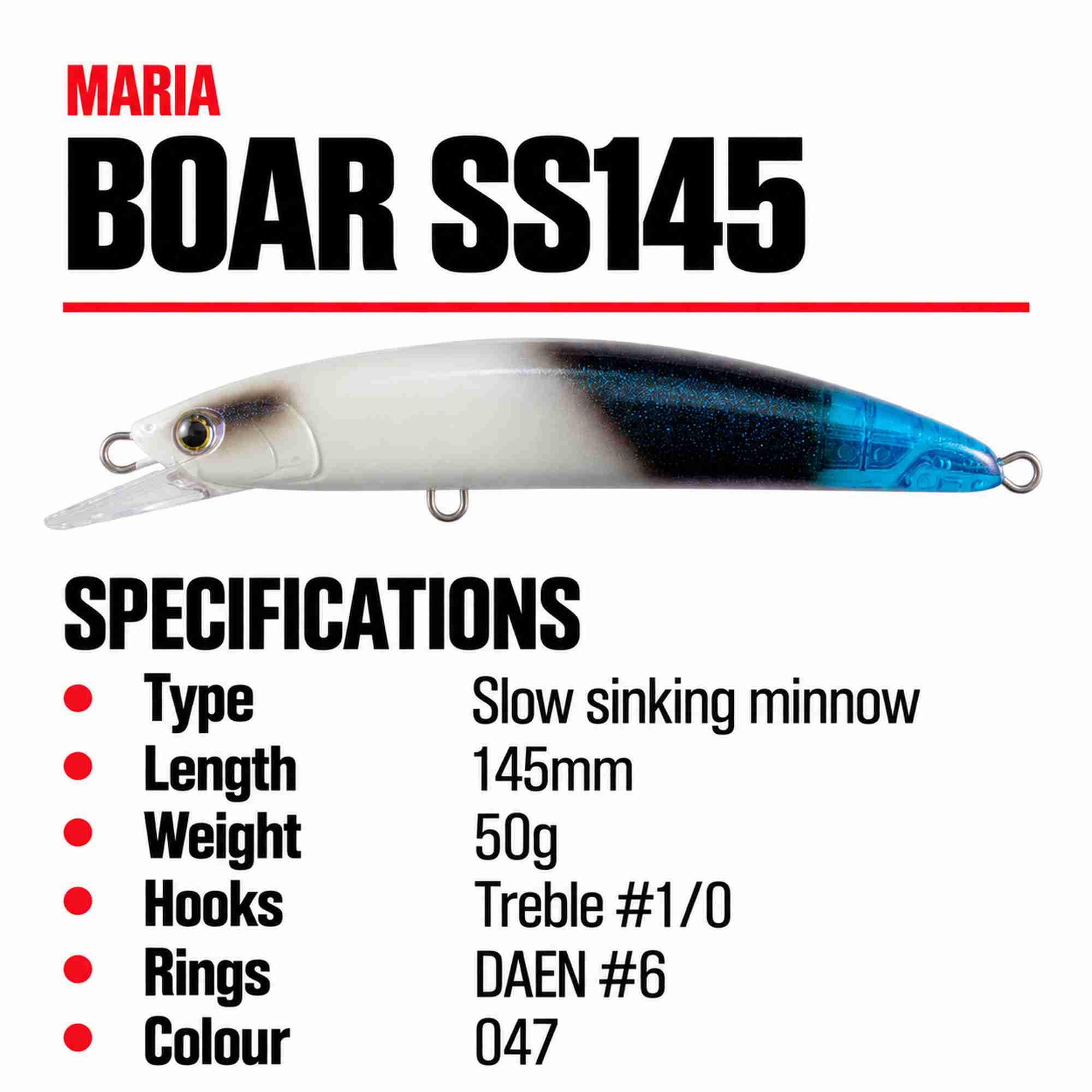 Maria Boar SS145 Jerking Minnow 50 grams Sinking Lure 047 (7648)