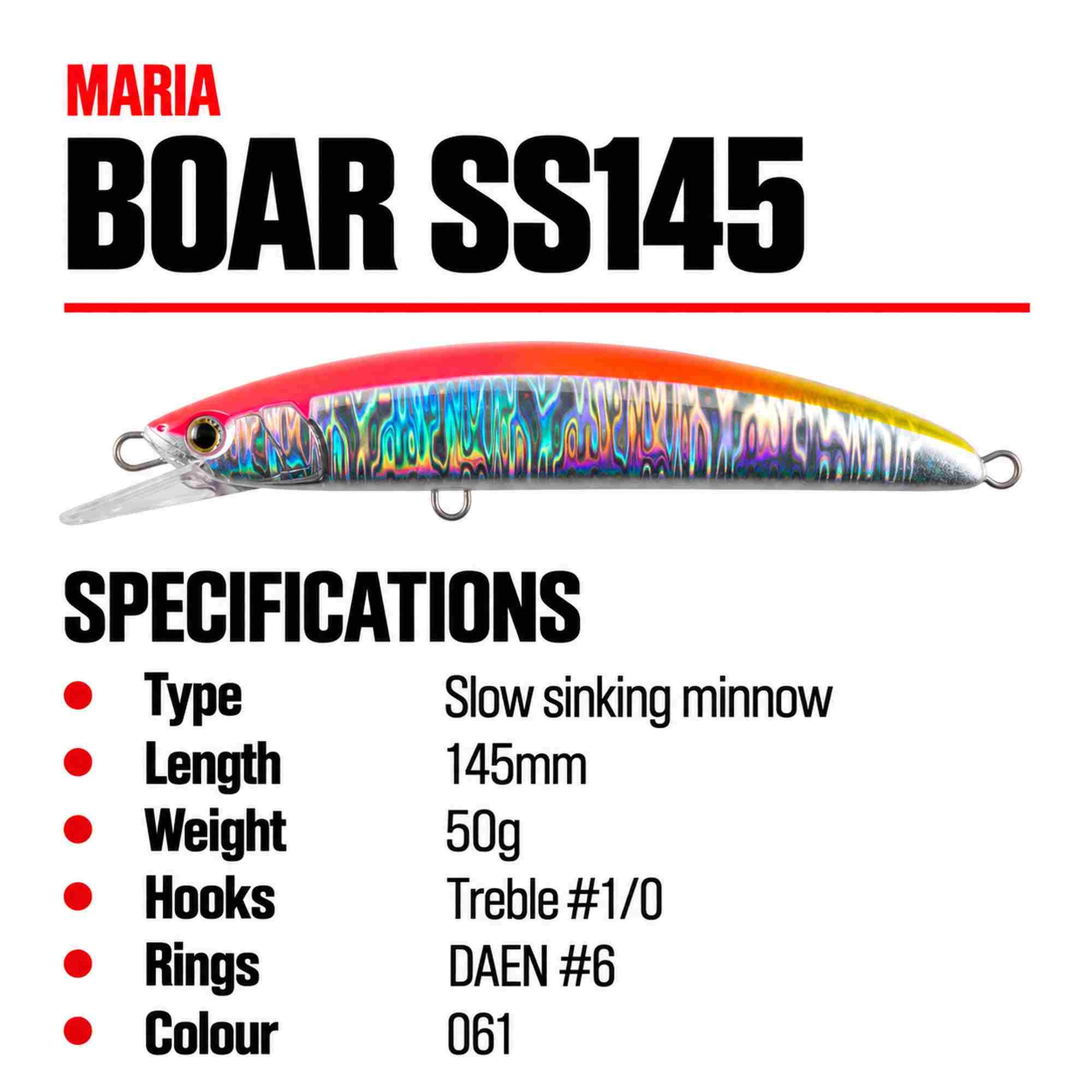 Maria Boar SS145 Jerking Minnow 50 grams Sinking Lure 061 (7655)