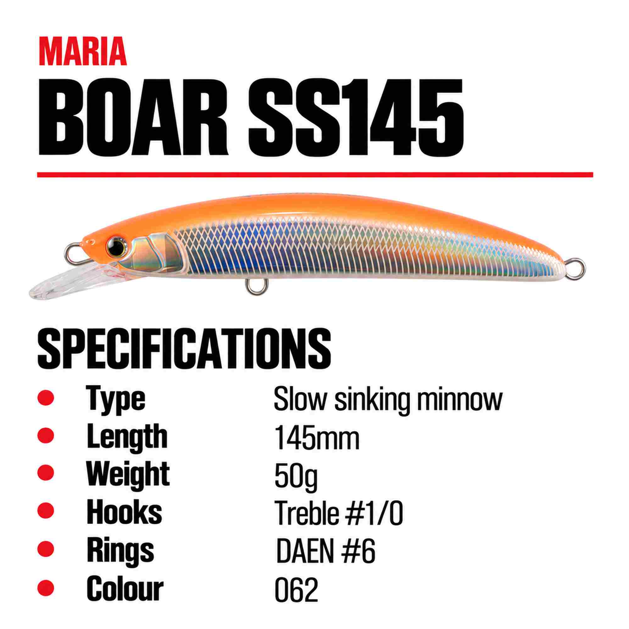 Maria Boar SS145 Jerking Minnow 50 grams Sinking Lure 062 (7662)