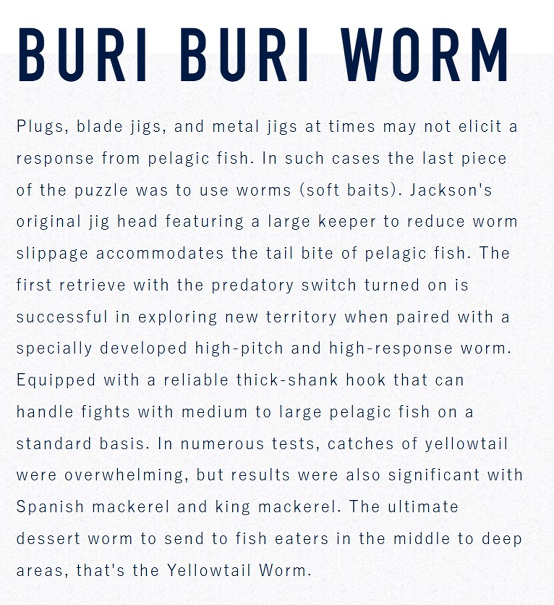 Jackson Buriburi Worm 40 grams Sinking Lure TPU (0916)