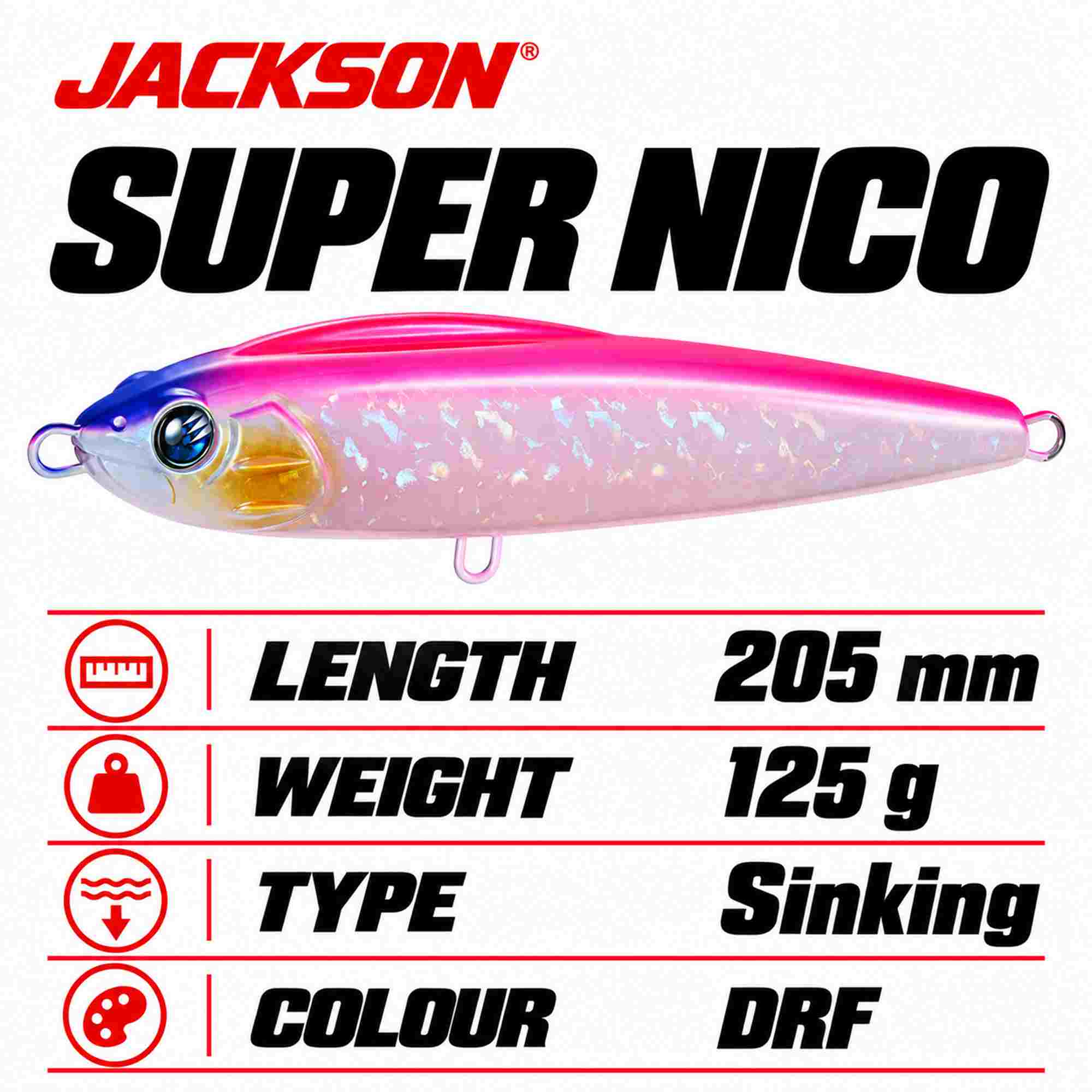 Jackson Super Nico 205 125g Pencil Sinking Lure DRF (2046)