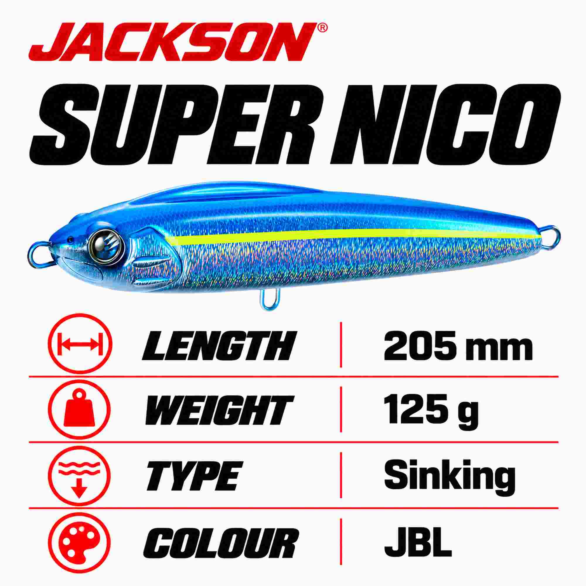 Jackson Super Nico 205 125g Pencil Sinking Lure JBL (2053)
