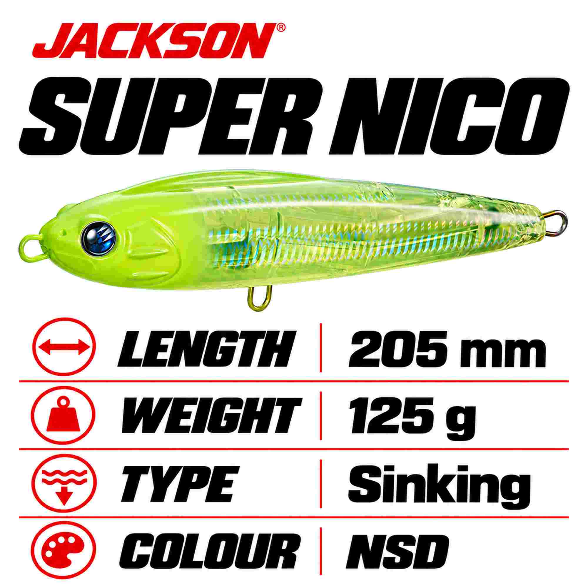 Jackson Super Nico 205 125g Pencil Sinking Lure NSD (2077)
