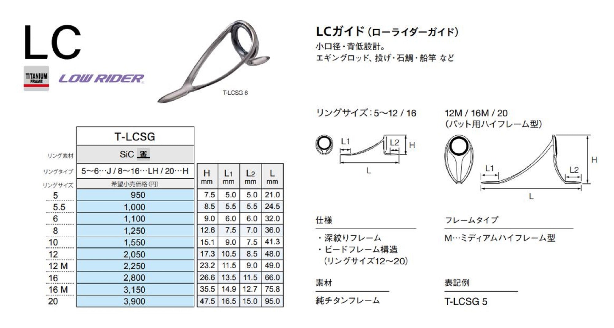 Fuji T-LCSG Size 12M Rod Guide Titanium Frame SIC x 1 (0901)