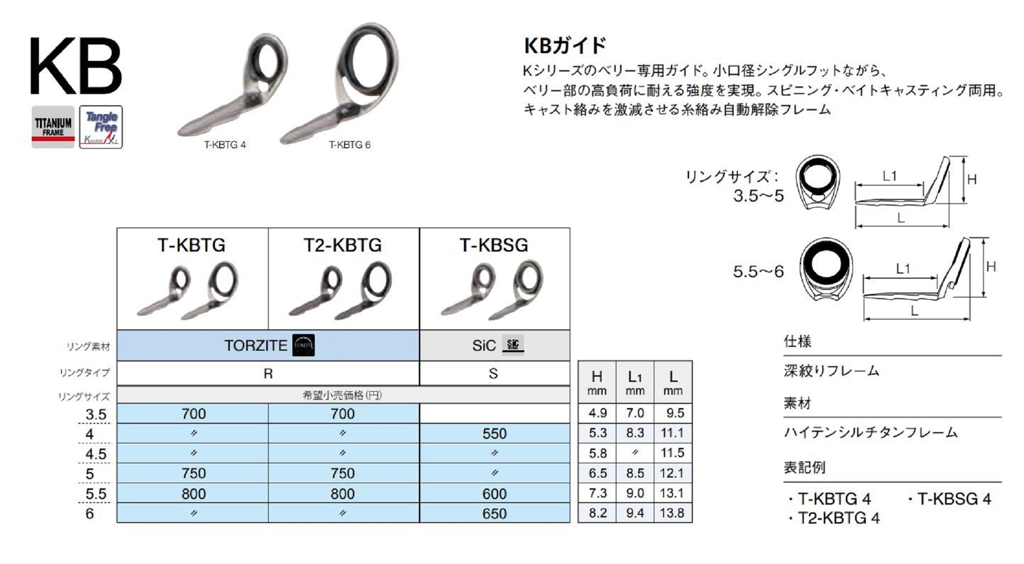Fuji T2-KBTG Size 4 Rod Guide Torzite Titanium Frame x 1 (9208)