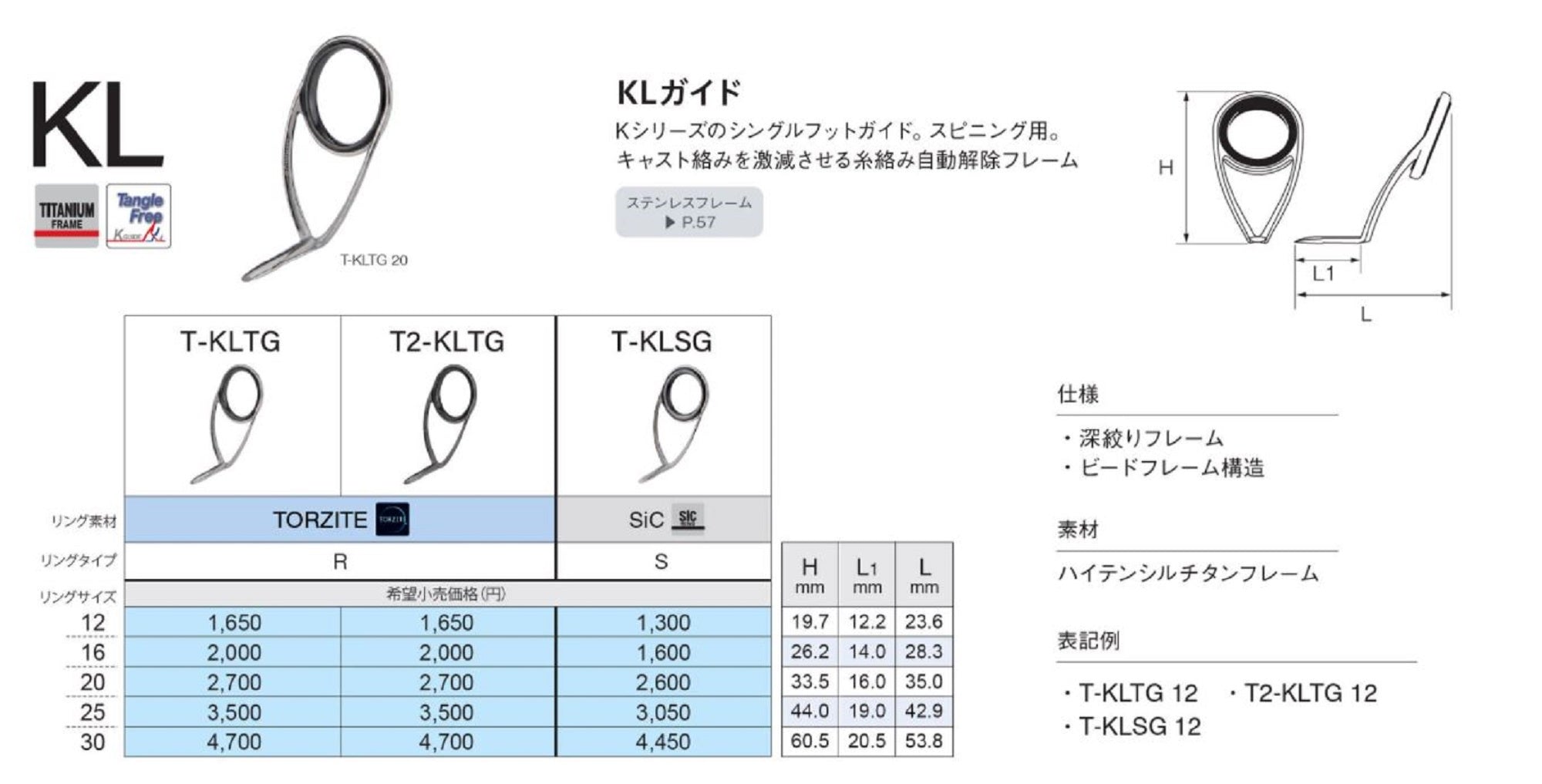 Fuji T2-KLTG Size 20 Rod Guide Torzite Titanium K Frame x 1 (0136)