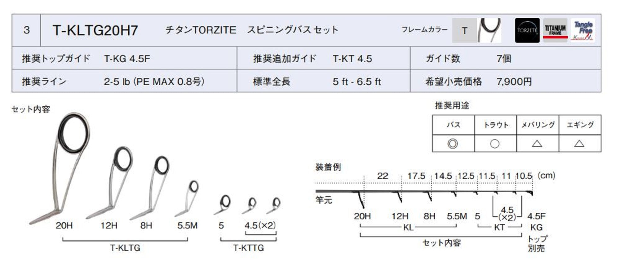 Fuji T-KLTG Size 20H7 Rod Guide Torzite Titanium Frame Set (4899)