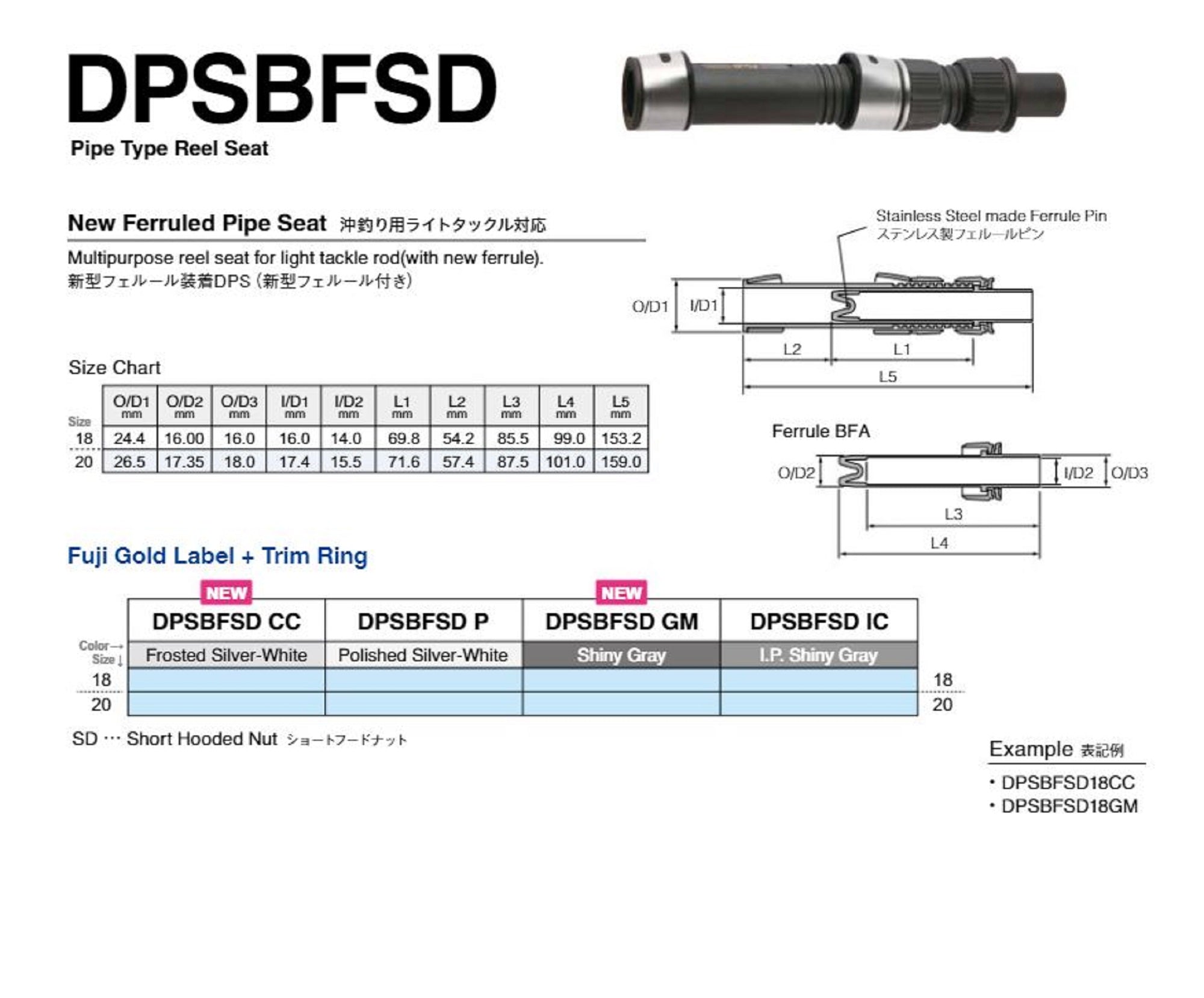 Fuji DPSBFSD Size 18CC Reel Seat For Spinning x 1 (6107)