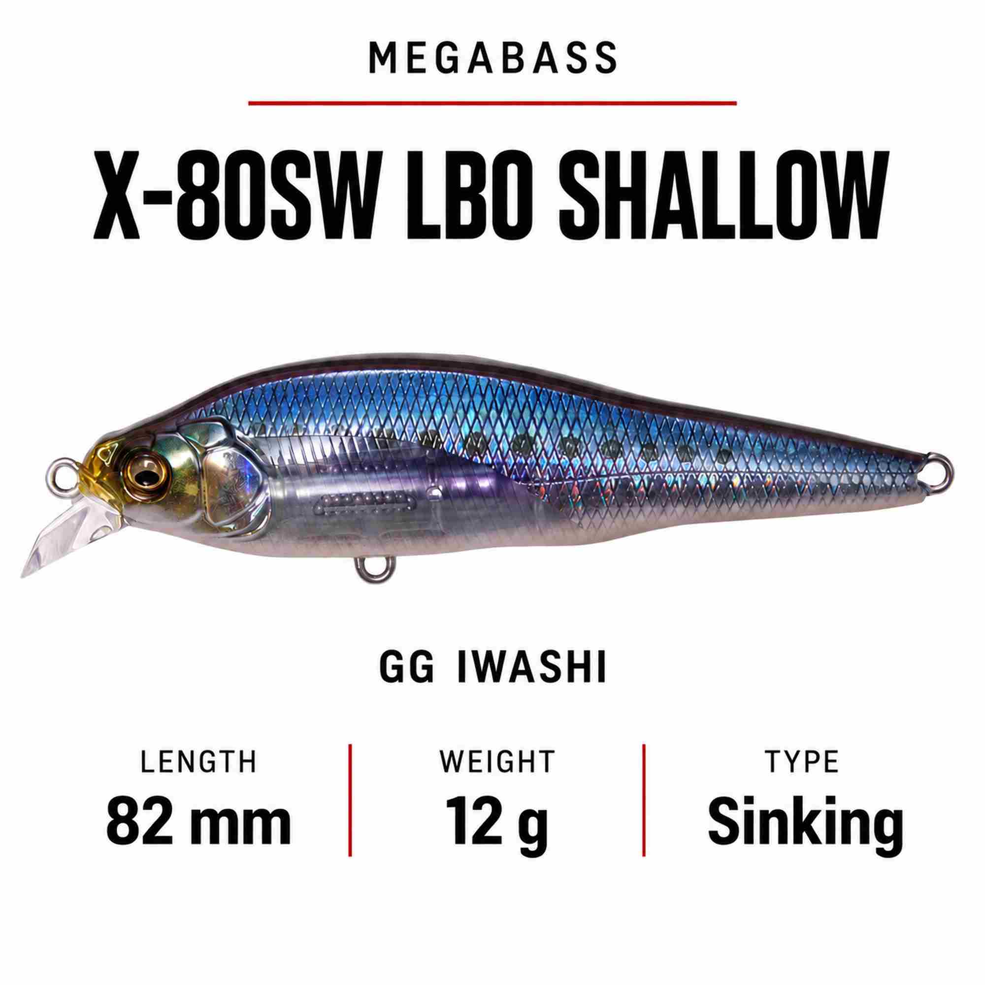 Megabass X-80 SW LBO Shallow Sinking Lure GG Sardine (9741)