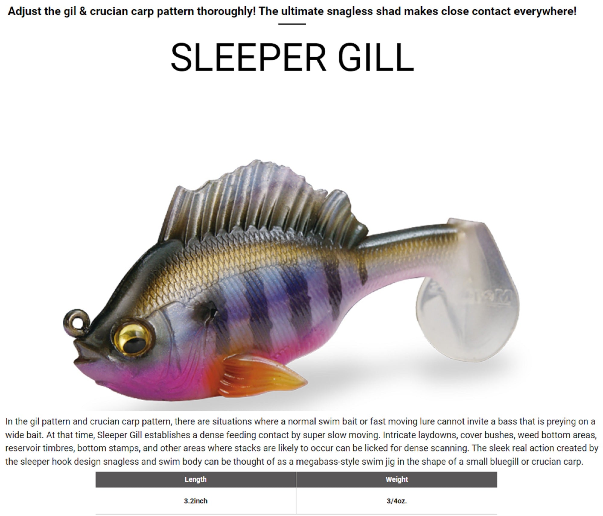 Megabass Soft Lure Sleeper Gill 3.2 Inch 3/4 oz MB Gizzard (8844)