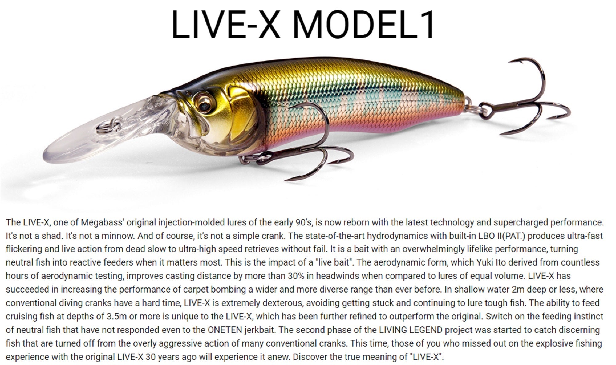 Poisson Nageur Megabass Live X Model 1 - Leurre de la pêche Poisson Nageur Megabass Live X Model 1 - Leurre de la pêche